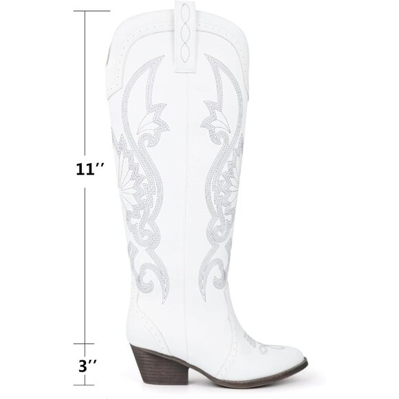 Hawkwell Women's White Western Rodeo Cowgirl Embroidered Pointed Toe Boots - Picture 4 of 5